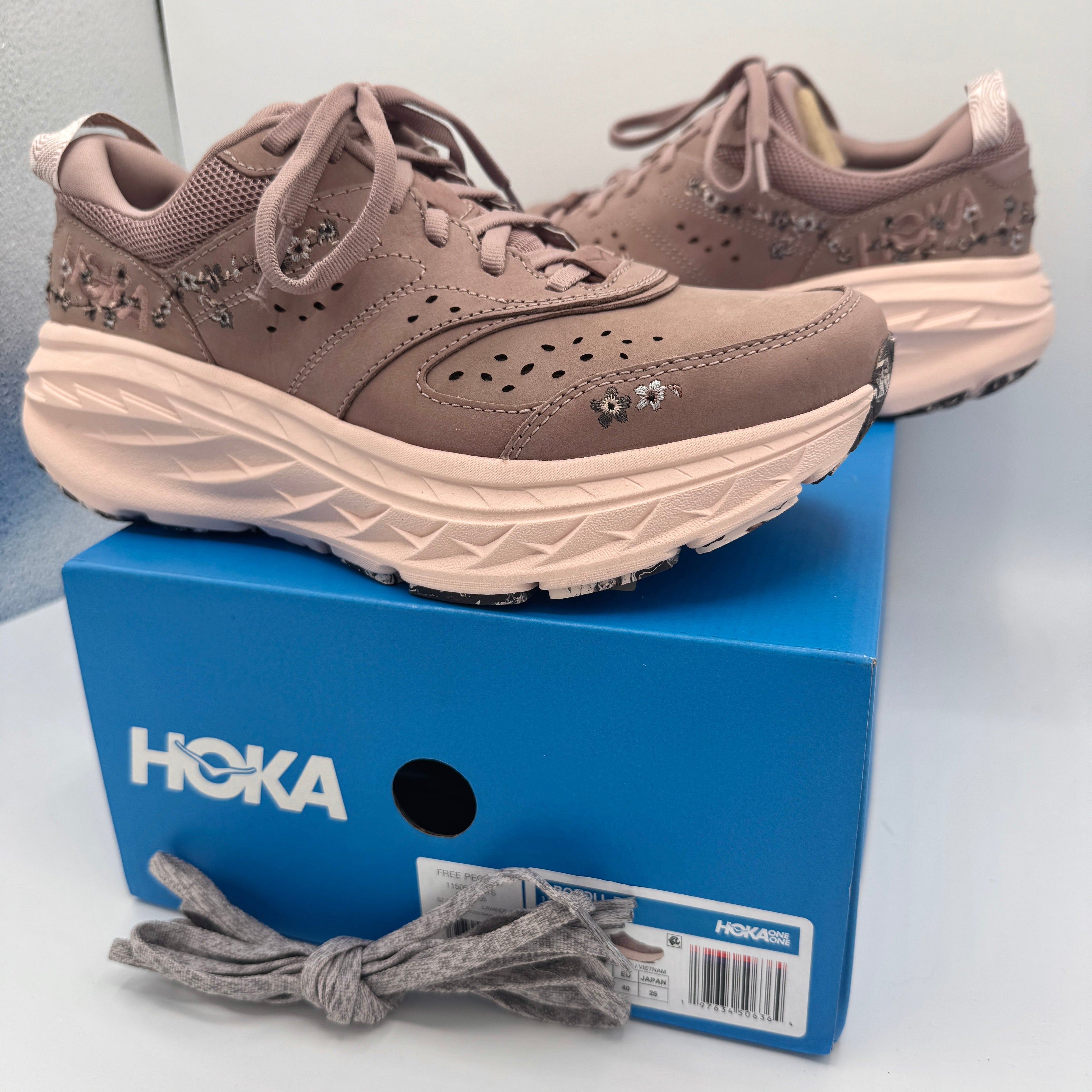 Hoka Bondi L Leather Embroidered Sneakers Unisex BP Vibrant Bloom