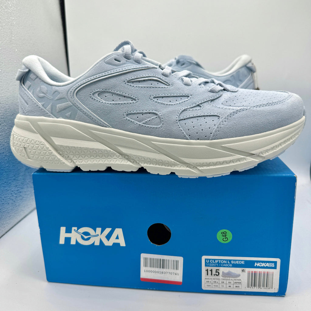 Hoka Clifton L Suede in Country Air / Bit of Blue UNISEX Shoes Leather BLRK