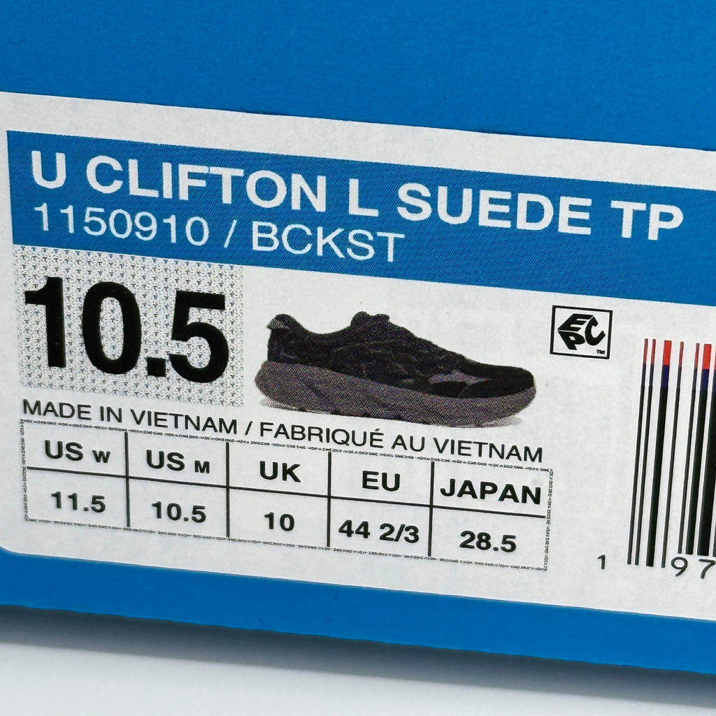 Hoka Clifton Elite Terrain System L Suede Leather Black Grey Unisex Sneakers