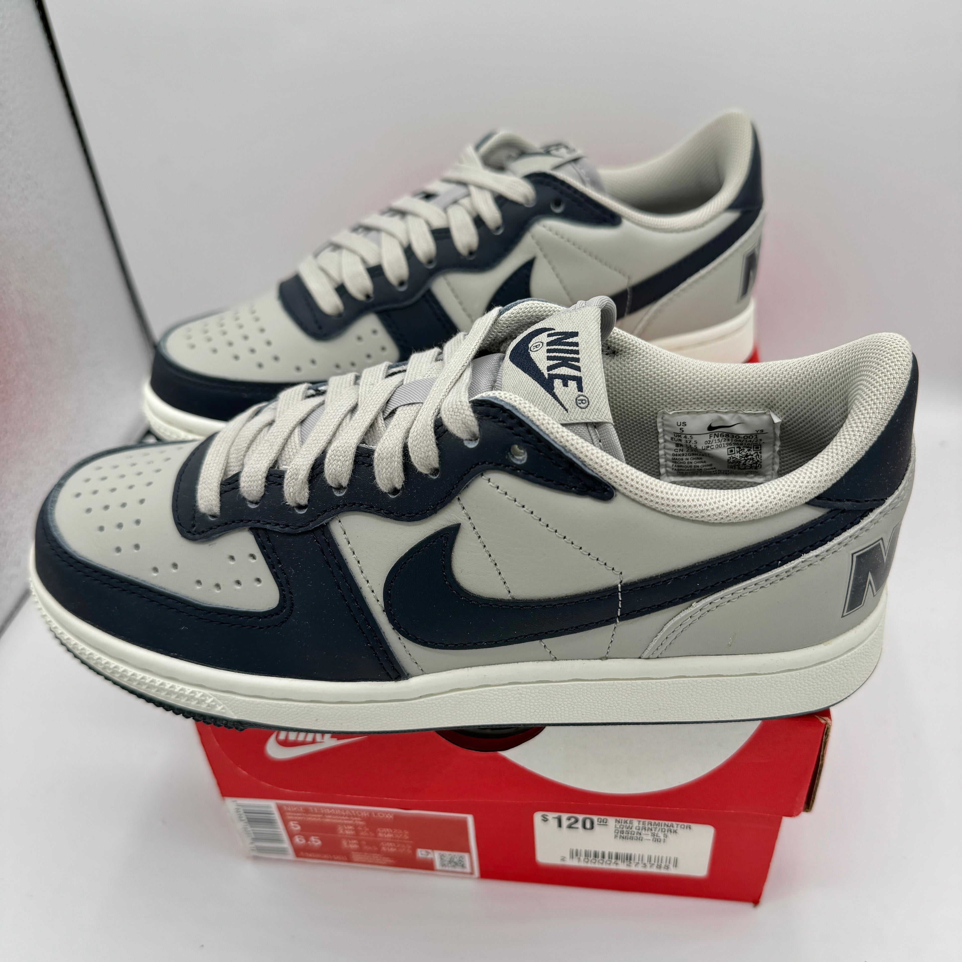 Nike Terminator Low Shoes Granite Grey Dark Obsidian Sail Navy Blue UNISEX