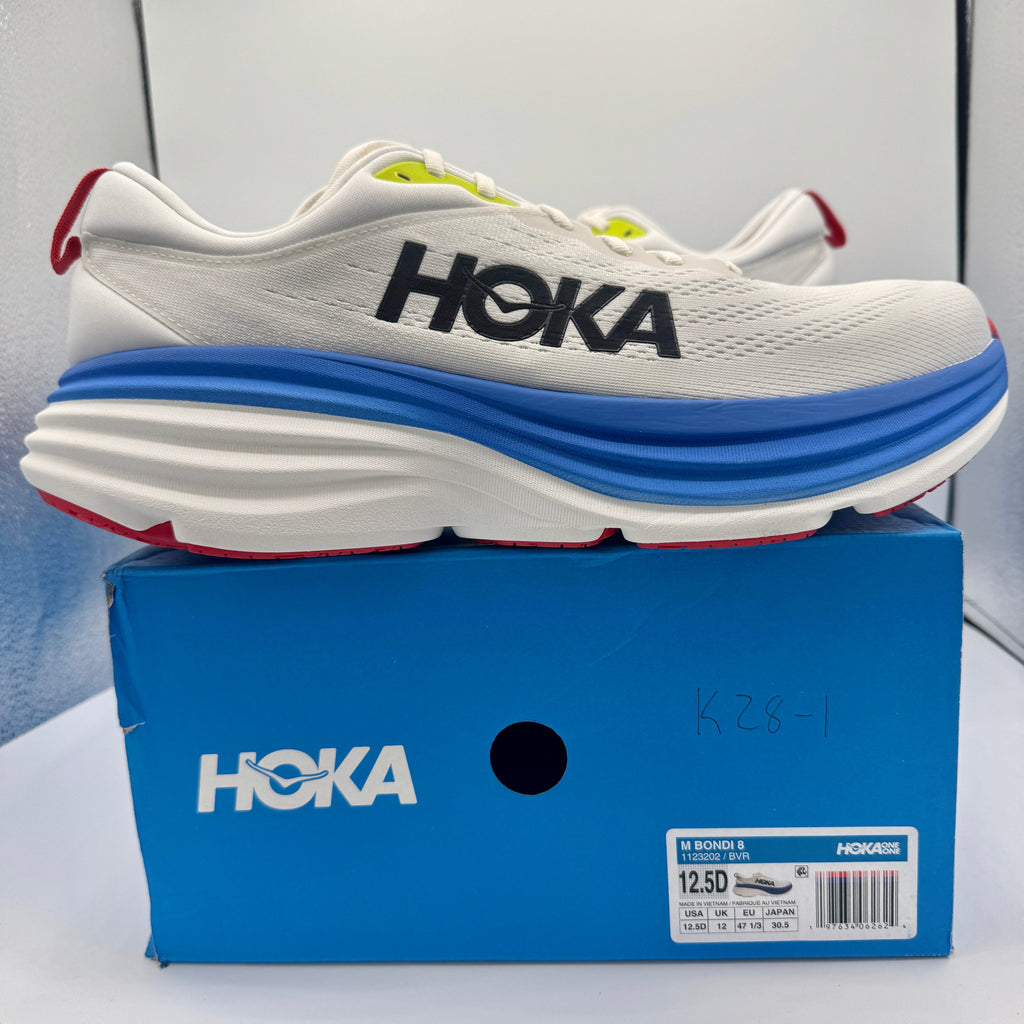 Hoka Bondi 8 Men’s Running Shoes in Blanc De Blanc White / Virtual Blue