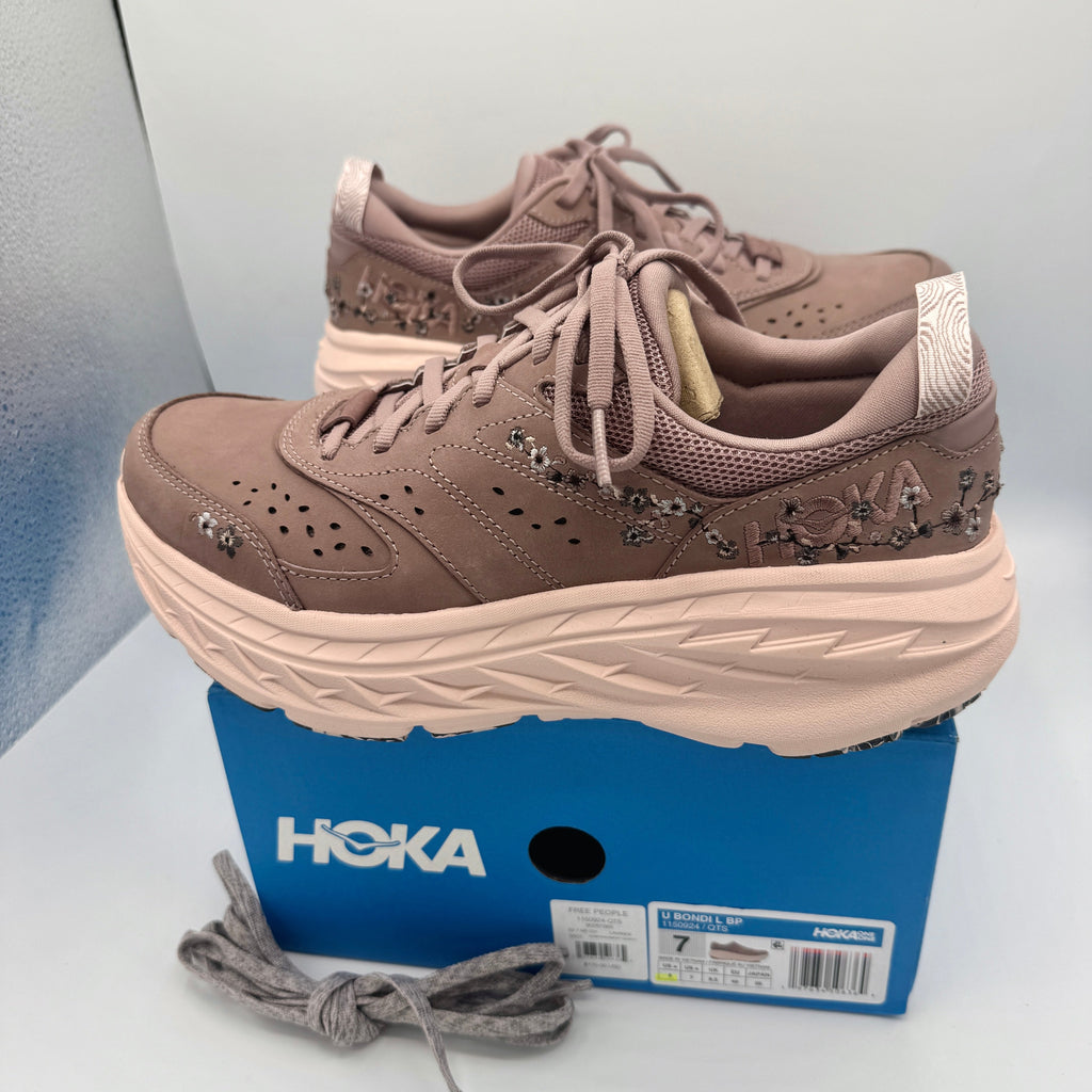 Hoka Bondi L Leather Embroidered Sneakers Unisex BP Vibrant Bloom