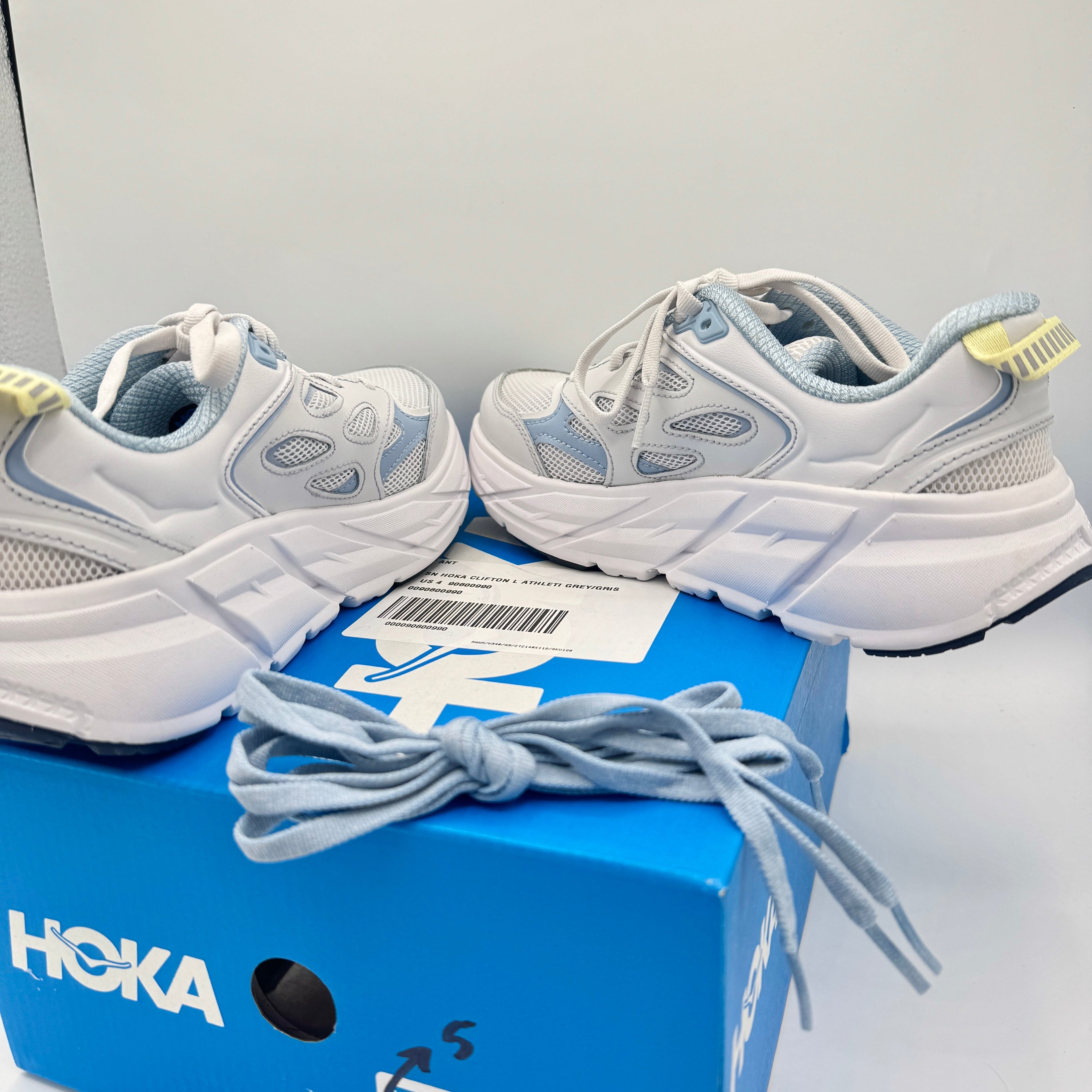 Hoka Clifton L Leather in Cosmic Grey / Varsity Navy Blue Unisex All Gender