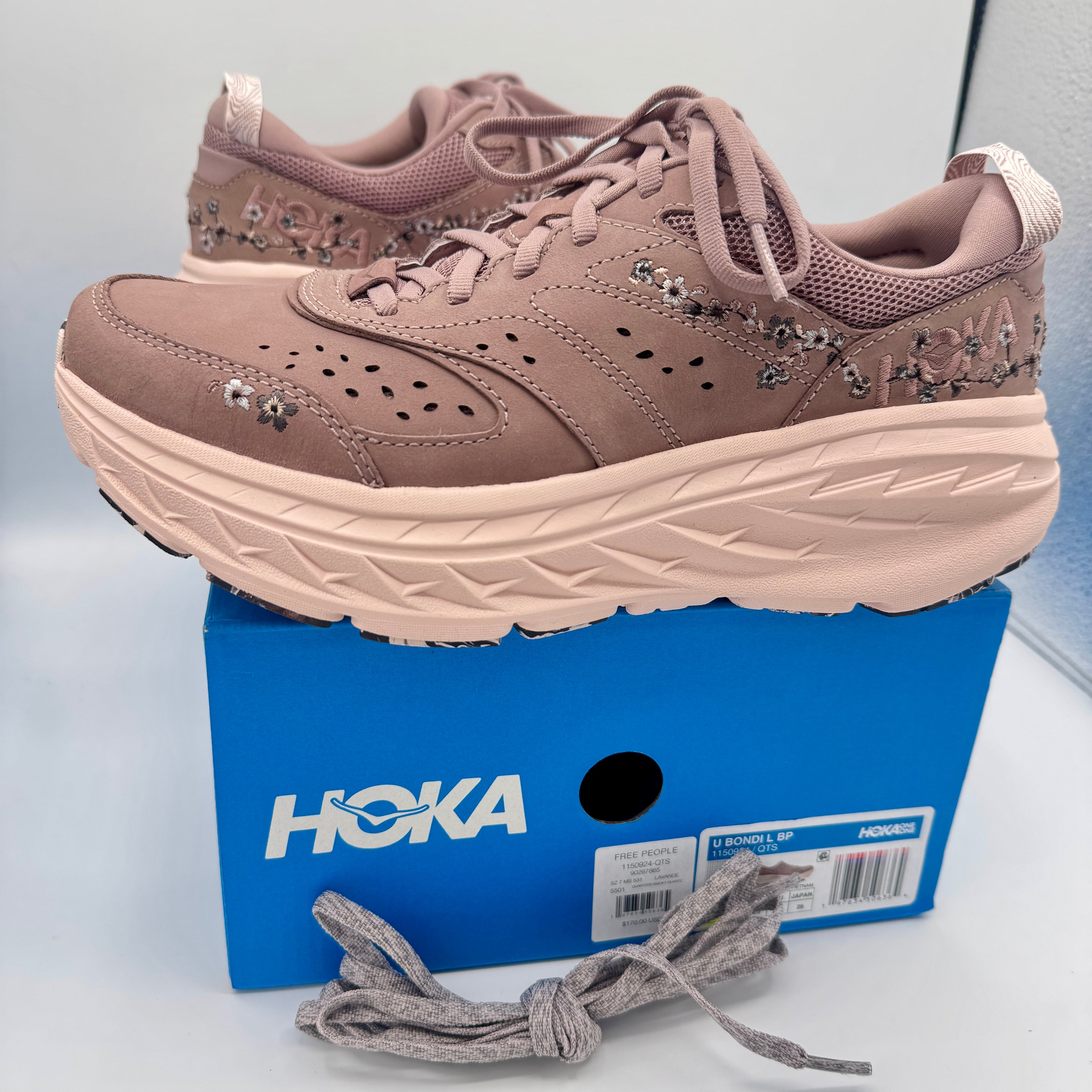 Hoka Bondi L Leather Embroidered Sneakers Unisex BP Vibrant Bloom