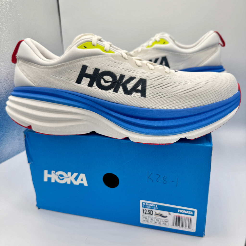 Hoka Bondi 8 Men’s Running Shoes in Blanc De Blanc White / Virtual Blue