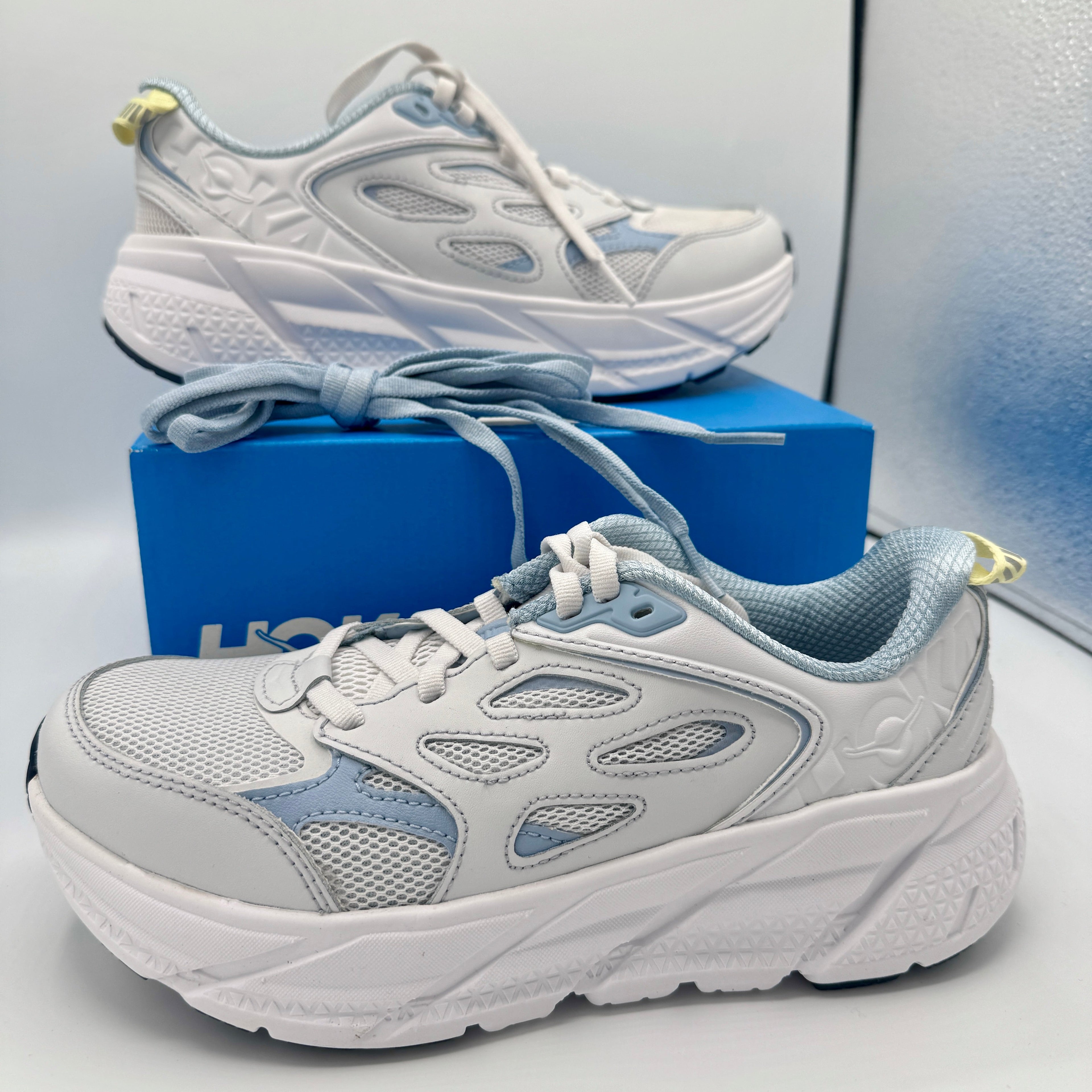 Hoka Clifton L Leather in Cosmic Grey / Varsity Navy Blue Unisex All Gender