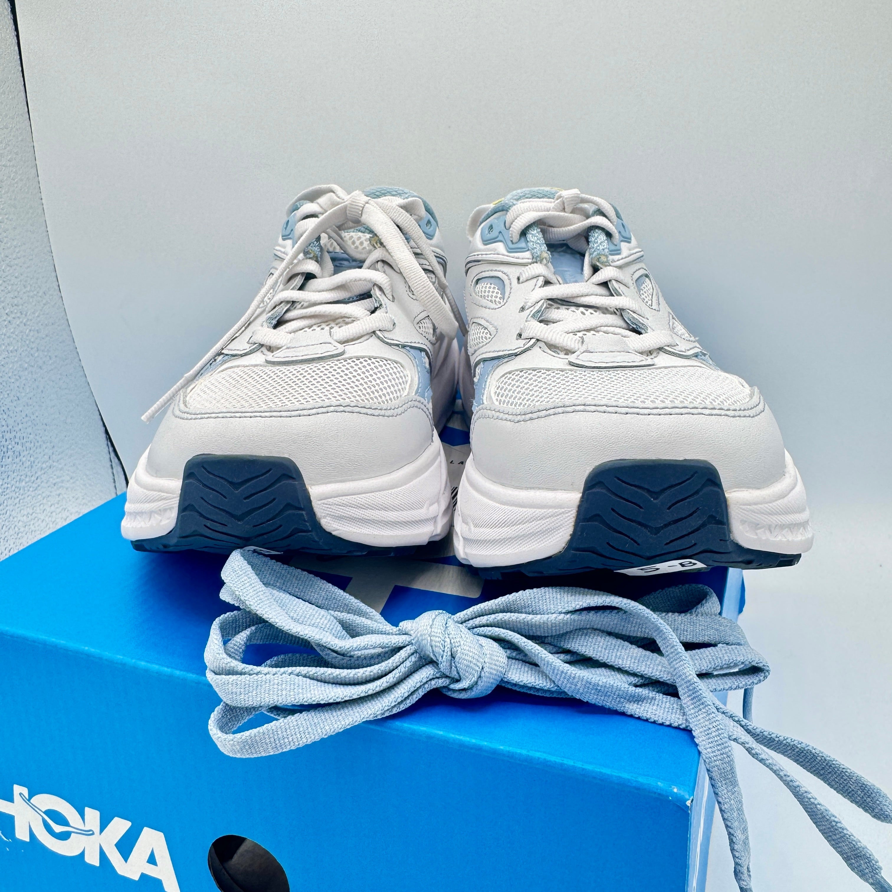 Hoka Clifton L Leather in Cosmic Grey / Varsity Navy Blue Unisex All Gender