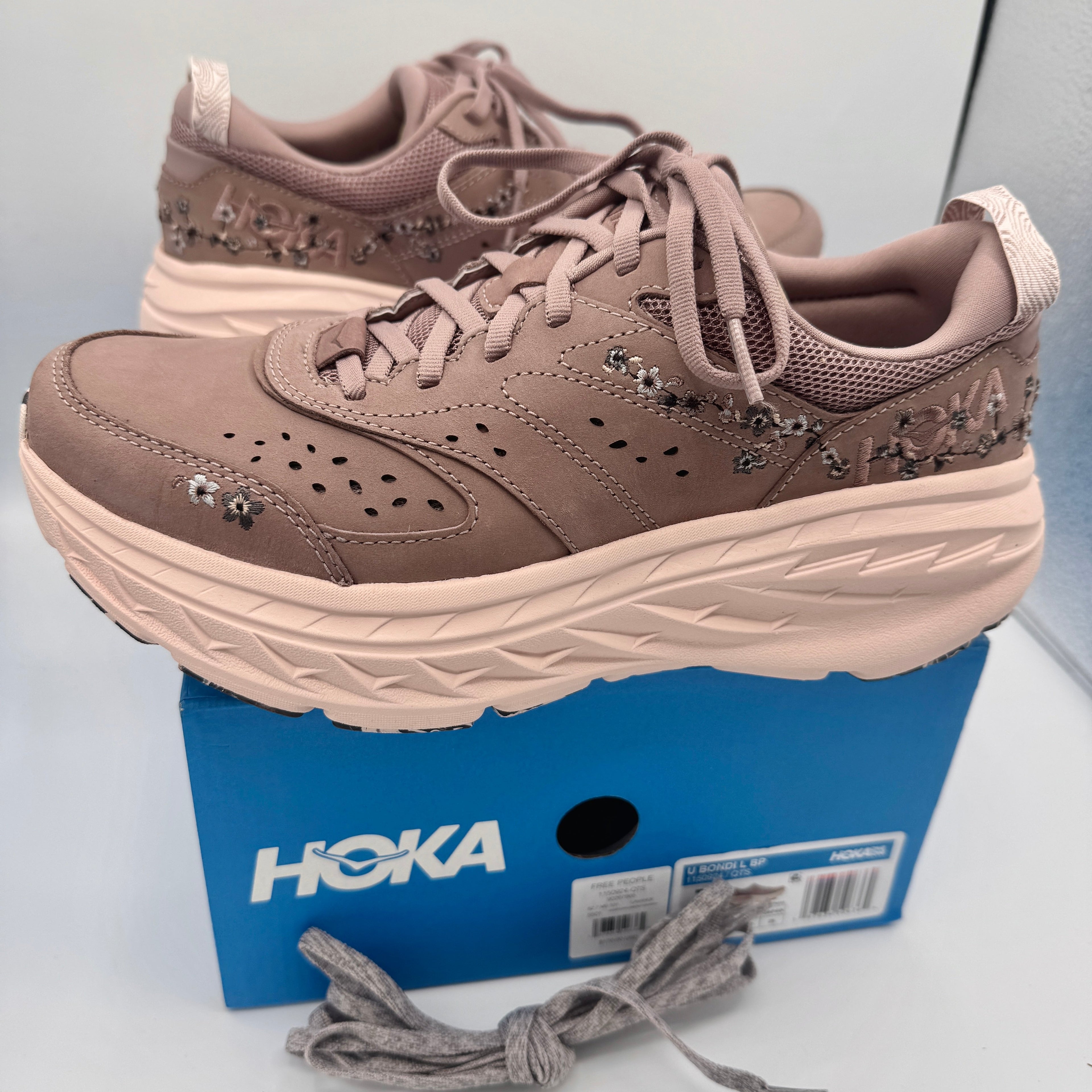Hoka Bondi L Leather Embroidered Sneakers Unisex BP Vibrant Bloom