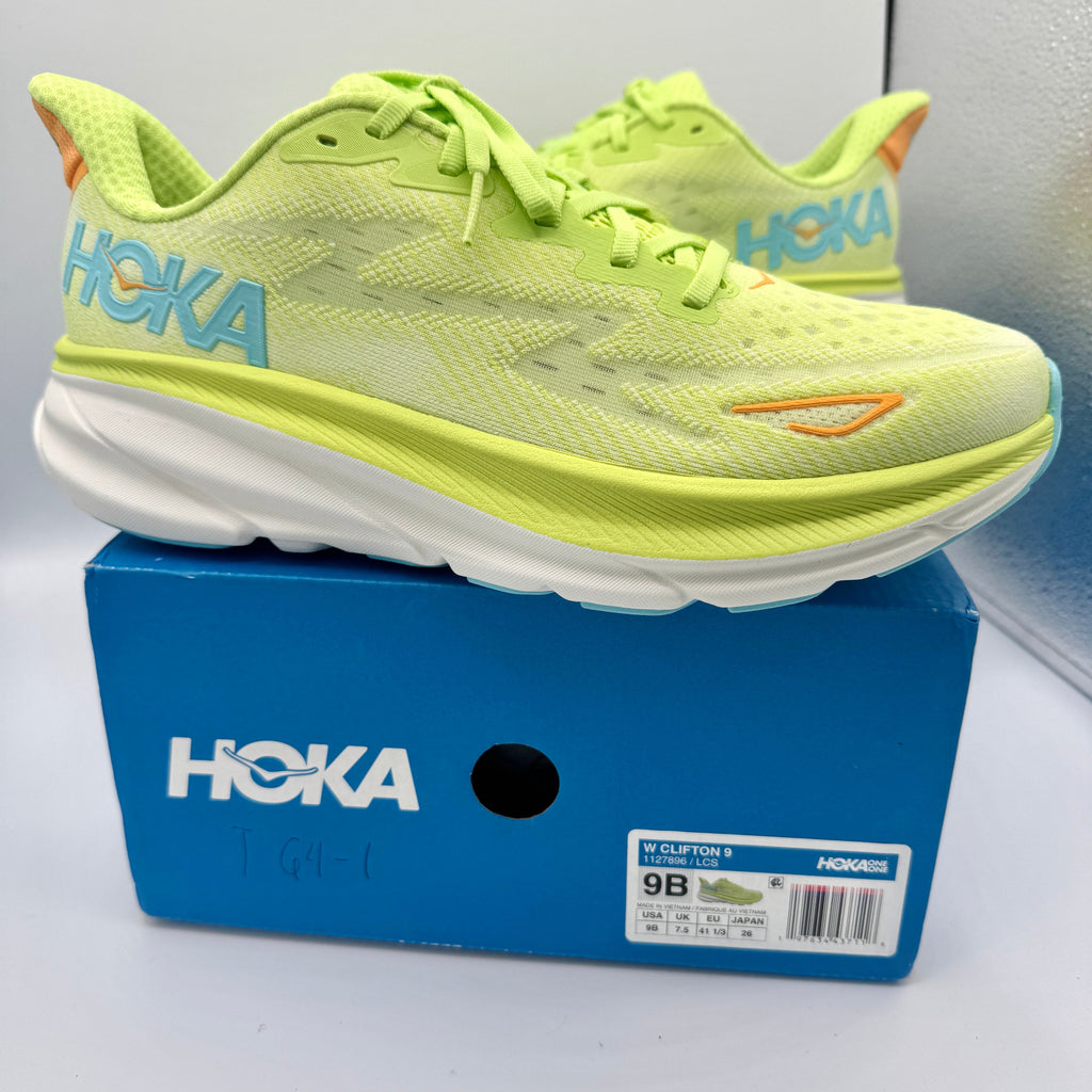Hoka Clifton 9 Women’s Running Athletic Shoes in Yellow Lettuce Solar Flare