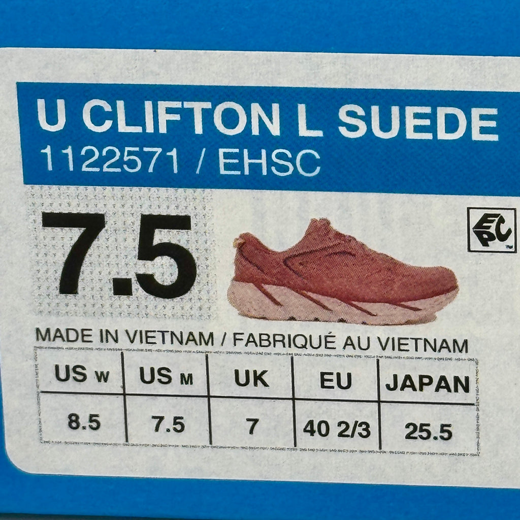 Hoka Clifton L Suede in Earthenware/ Hot Sauce Red Unisex Leather Sneakers