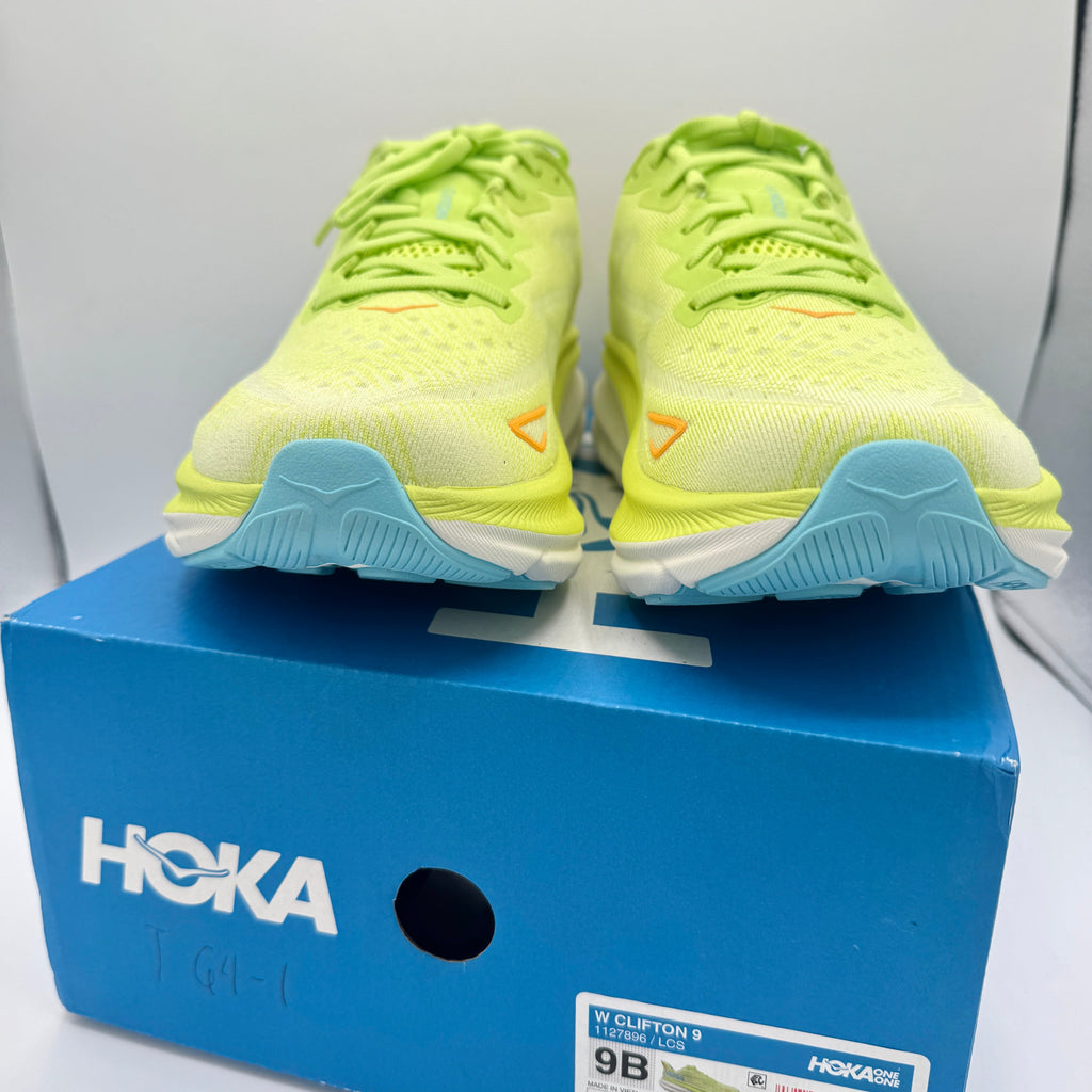Hoka Clifton 9 Women’s Running Athletic Shoes in Yellow Lettuce Solar Flare