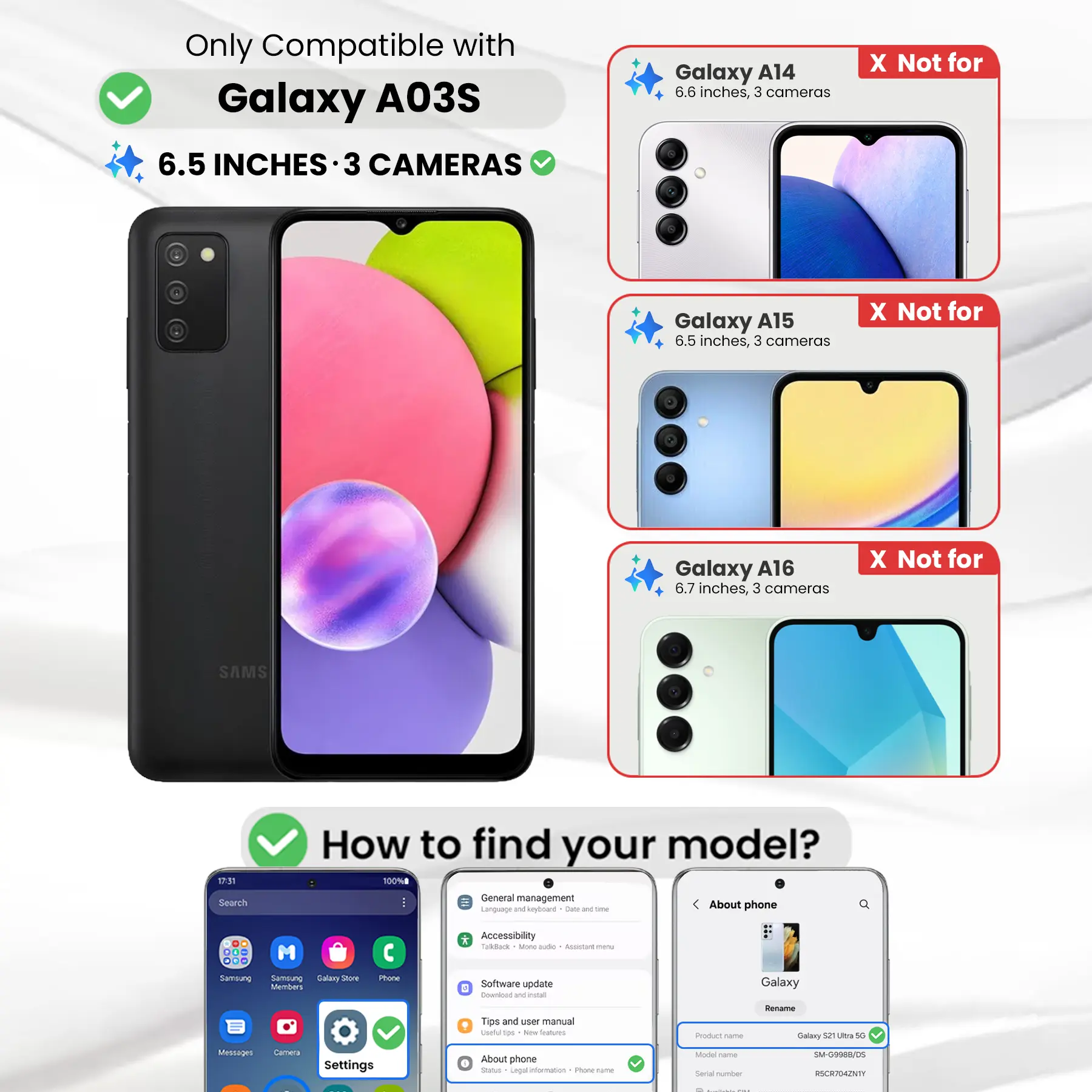 Entronix Clear Screen Protector Compatible with Galaxy A03s - 3-Piece Combo