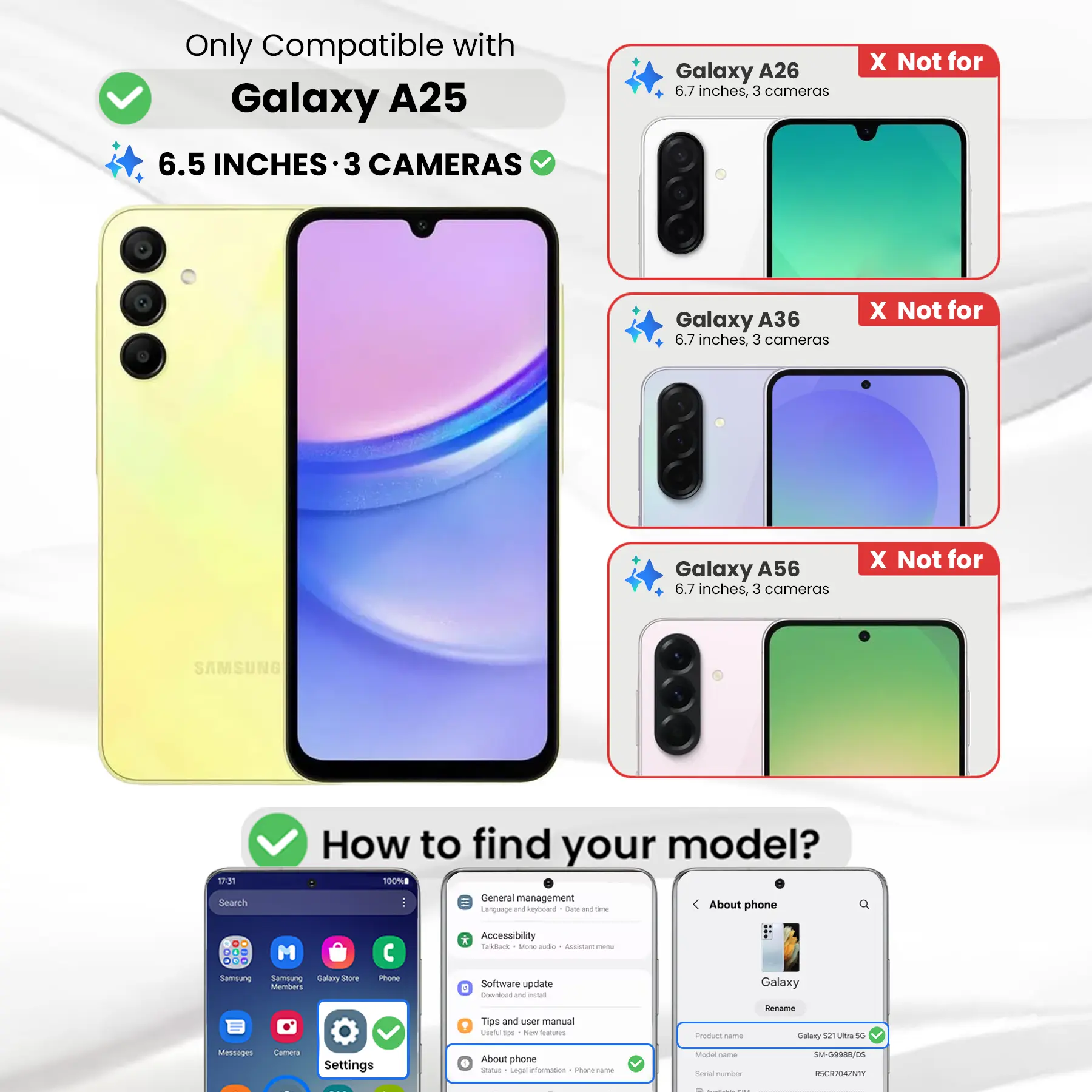 Entronix Clear Screen Protector Compatible with Galaxy A25 - 2-Piece Combo