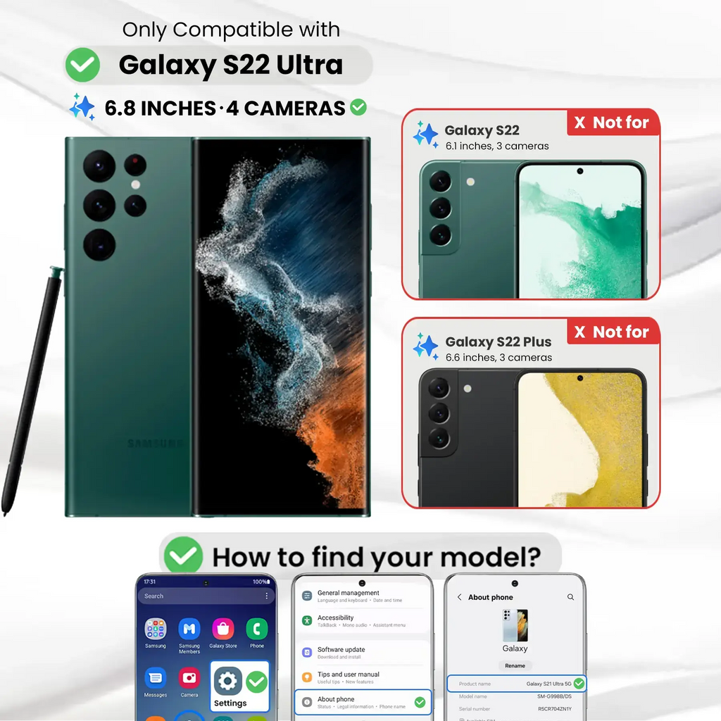 Entronix Clear Screen Protector Compatible with Galaxy S22 Ultra - 2-Piece Combo