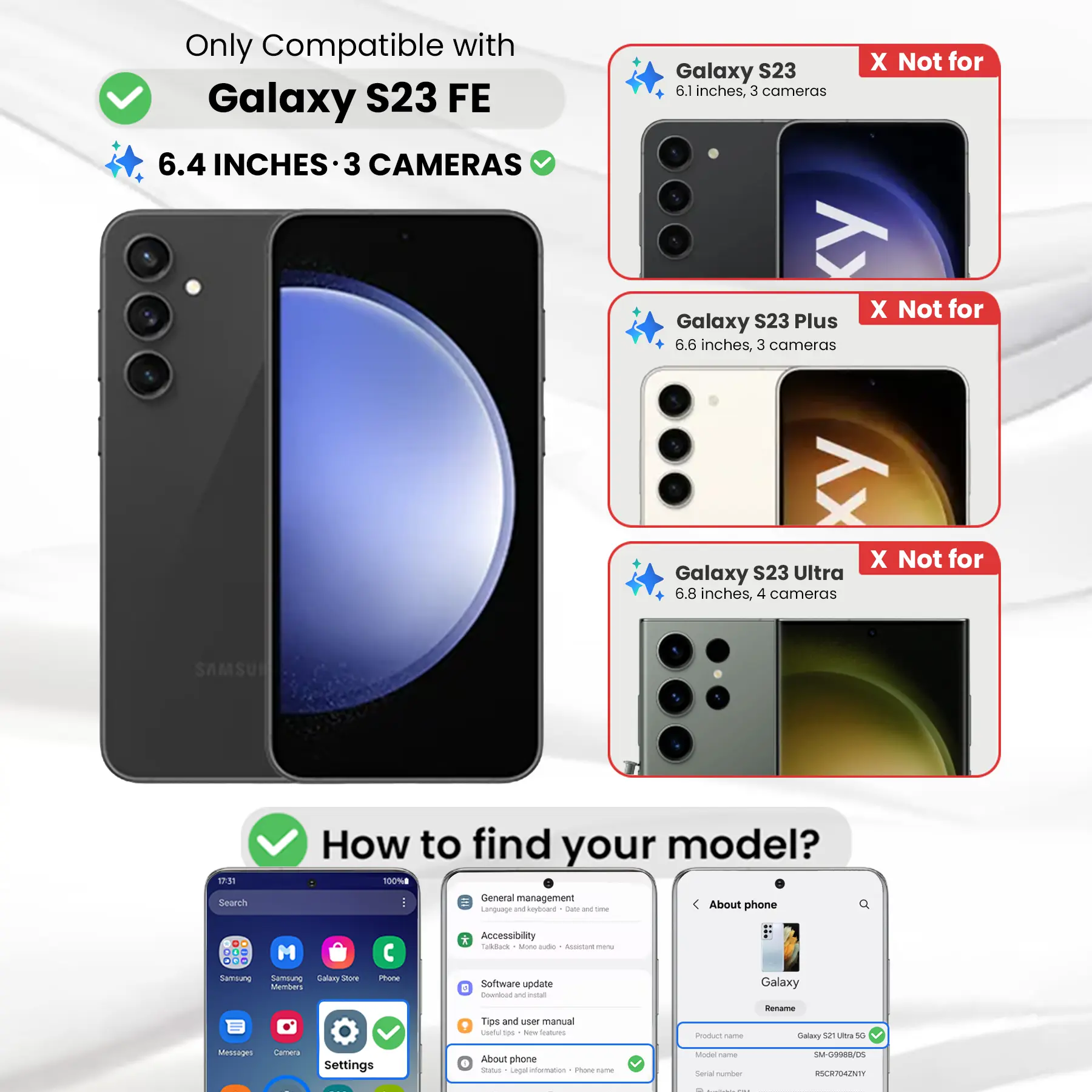 Entronix Clear Screen Protector Compatible with Galaxy S23 FE - 3-Piece Combo