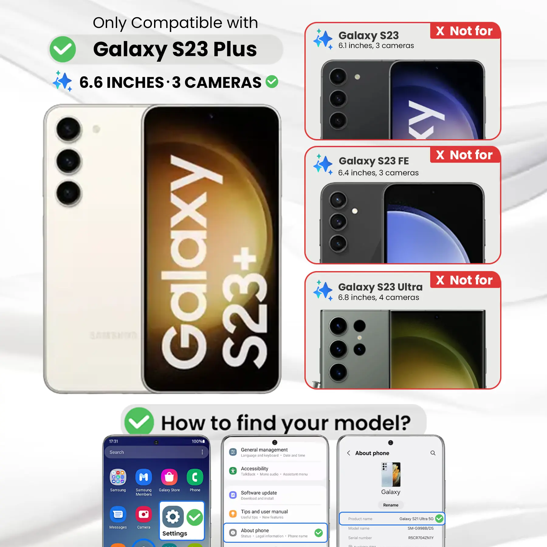 Entronix Clear Screen Protector Compatible with Galaxy S23 Plus - 3-Piece Combo