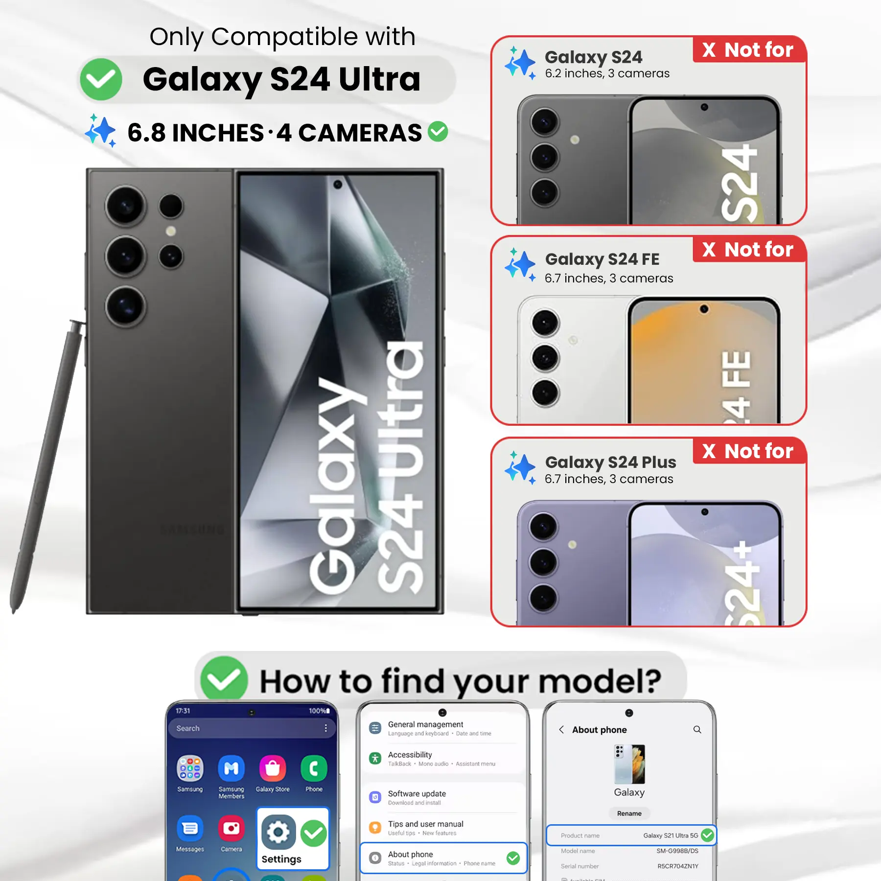 Entronix Clear Screen Protector Compatible with Galaxy S24 Ultra - 2-Piece Combo