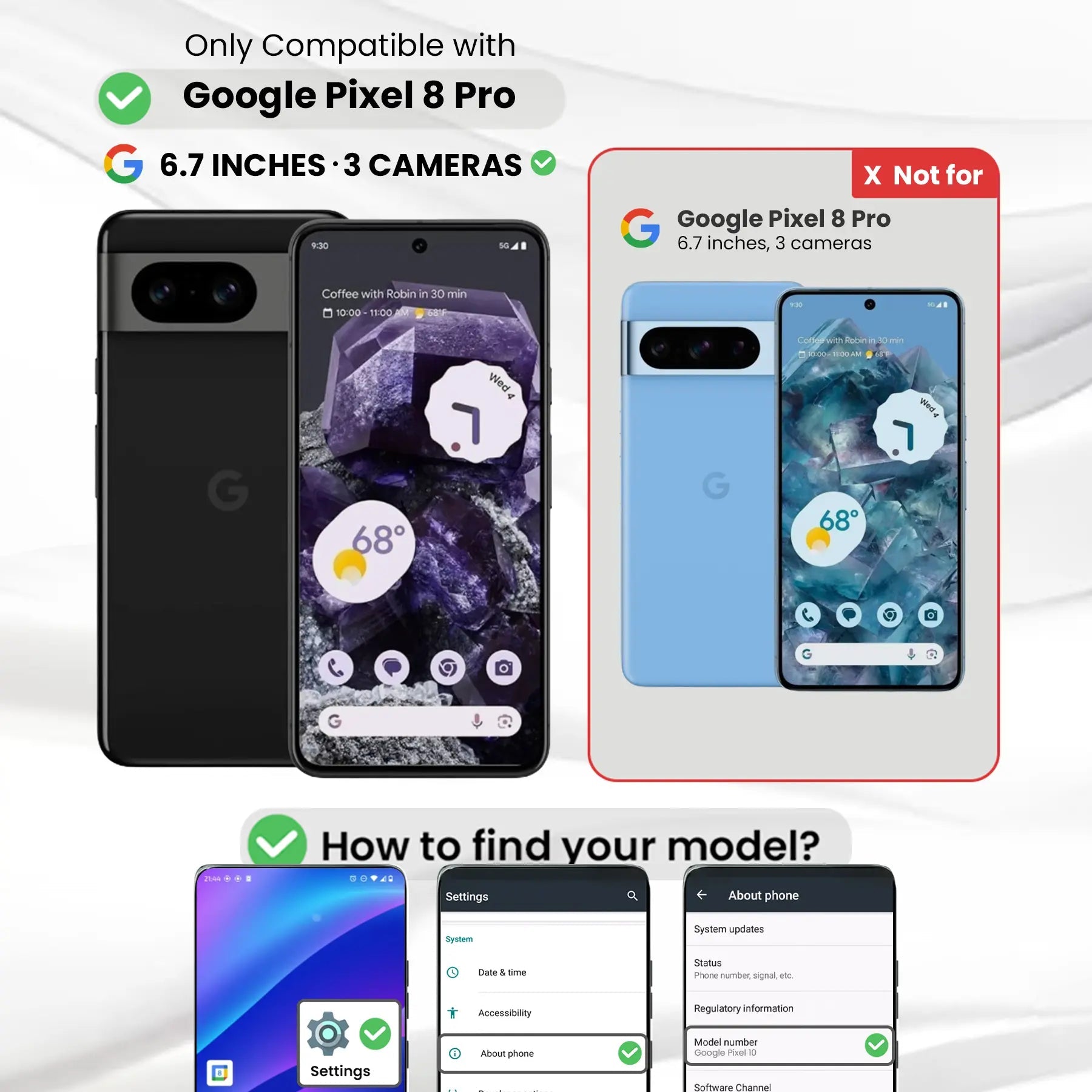 Entronix Clear Screen Protector Compatible with Pixel 8 Pro - 3-Piece Combo