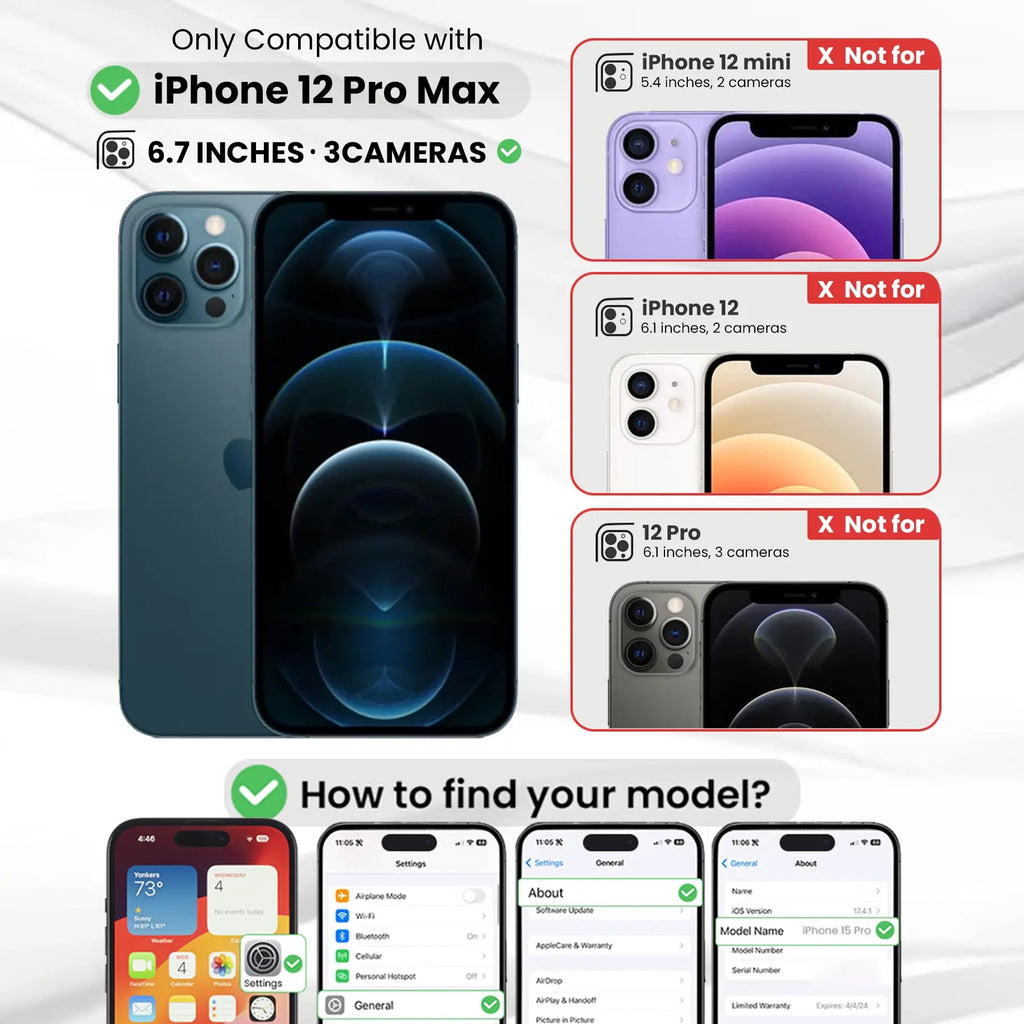 Entronix Bundle Compatible with iPhone 12 Pro Max - [Hard Back] Clear Case, 1 Clear Screen Protector & 1 Camera Lens Protector