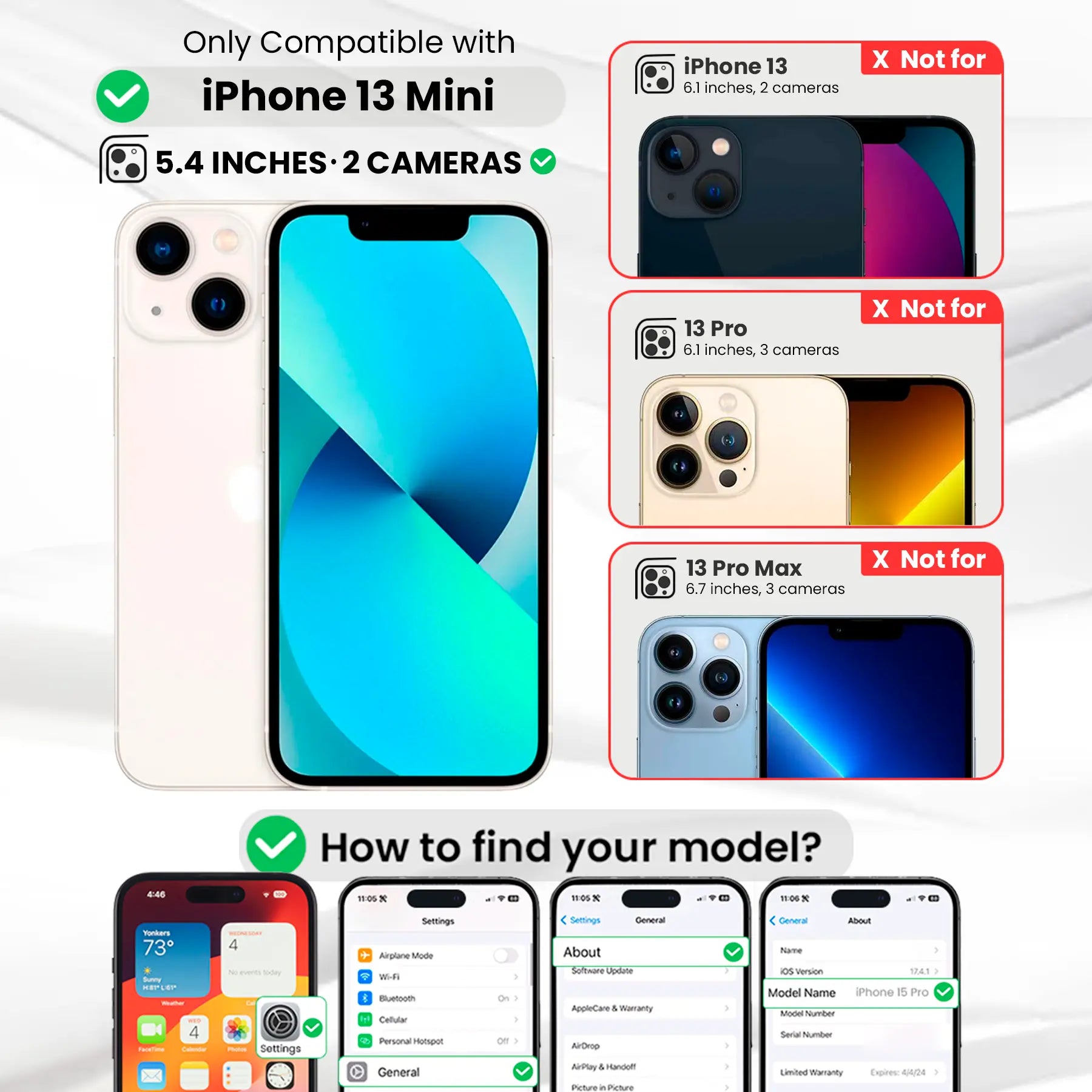 Entronix Bundle Compatible with iPhone 13 Mini - [Magnetic] Clear Case, 1 Clear Screen Protector & 1 Camera Lens Protectors