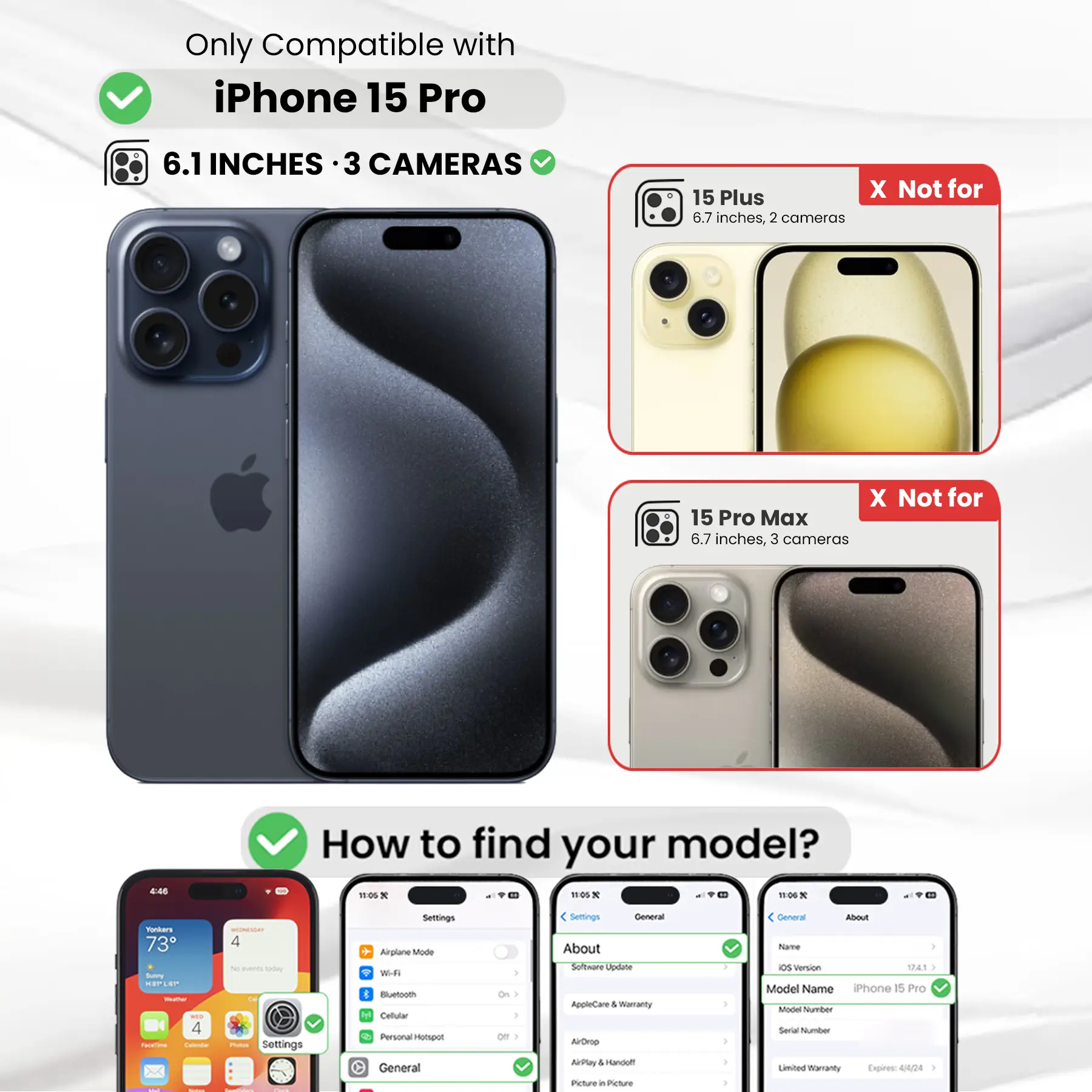 Entronix Bundle Compatible with iPhone 15 Pro - [Hard Back] Clear Case & 2 Clear Screen Protectors
