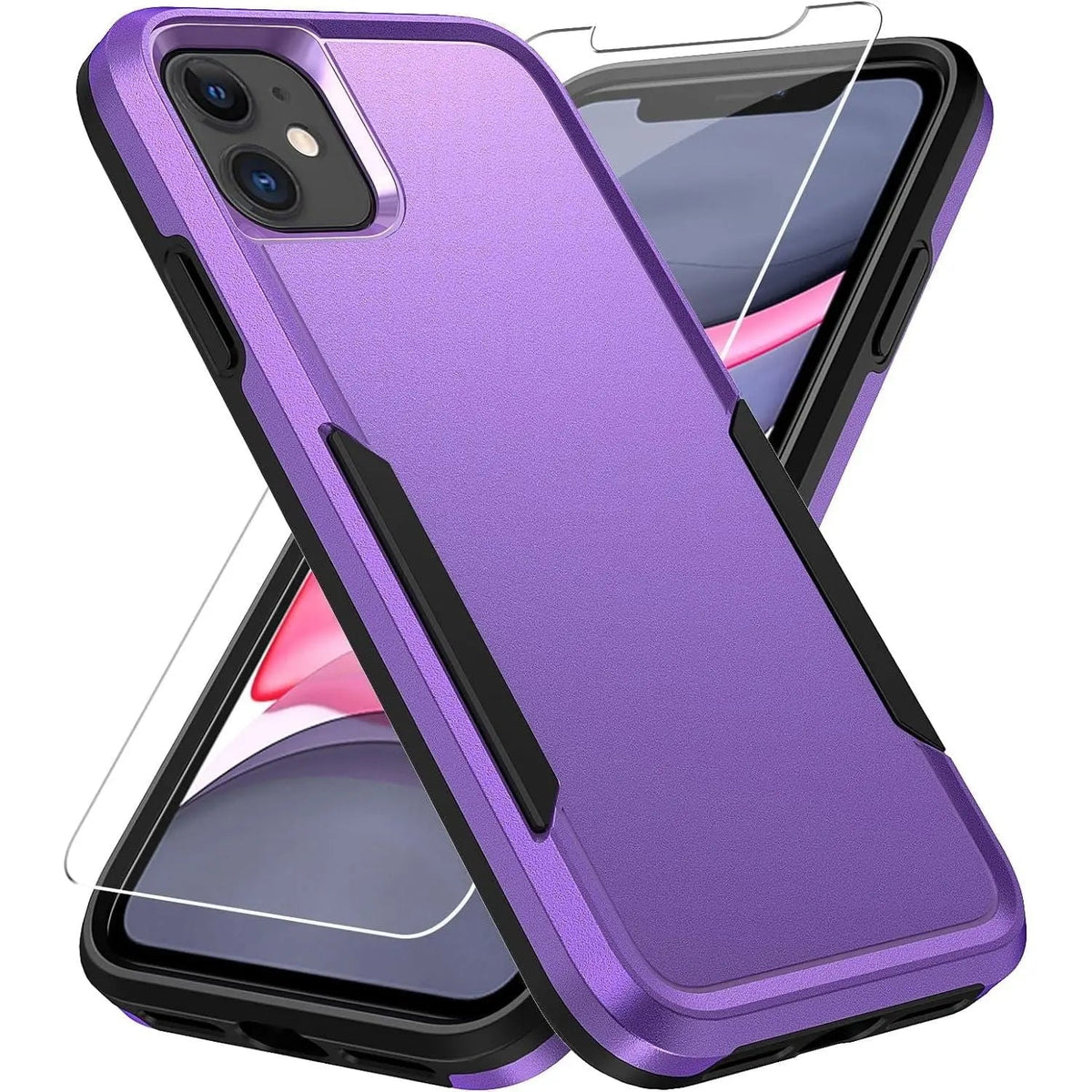 Entronix Bundle Compatible with iPhone 11 - Soft-Touch Dual-Layer Case & 1 Clear Screen Protector