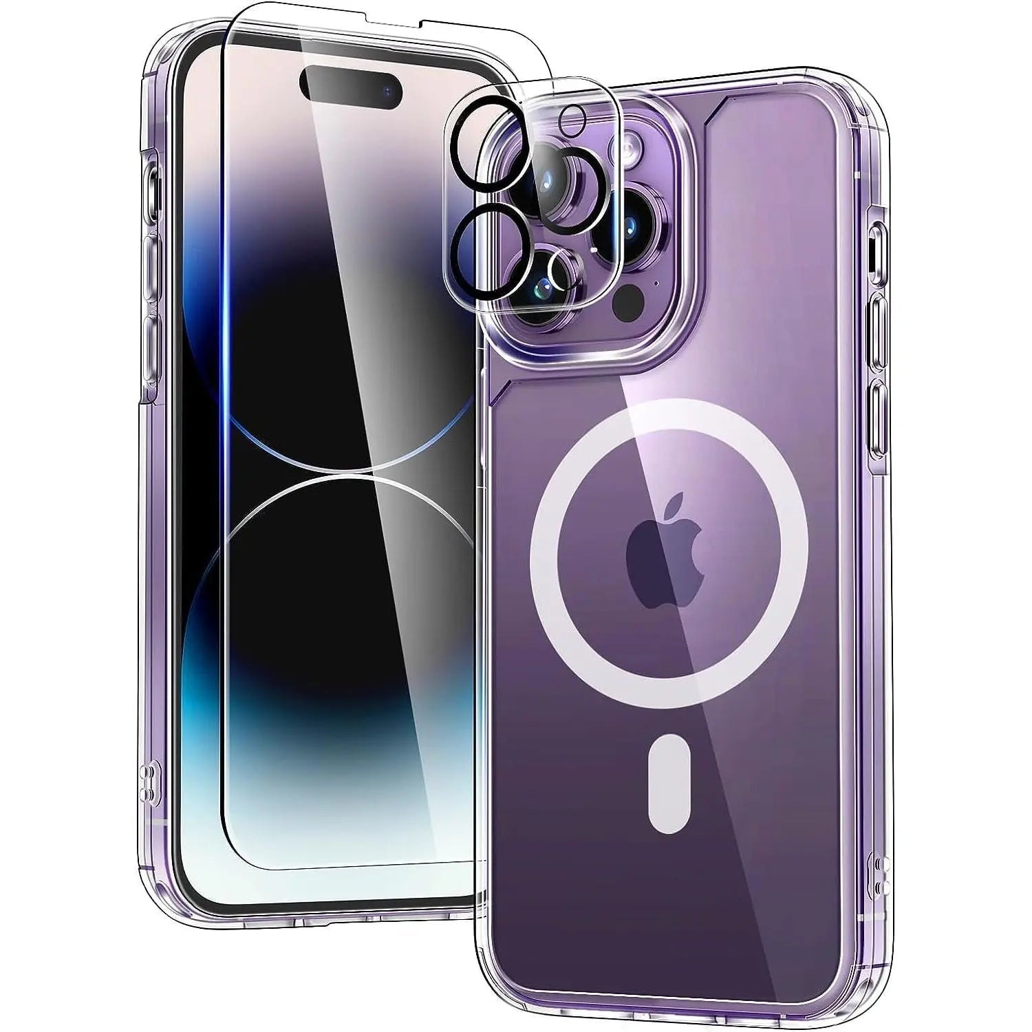 Entronix Bundle Compatible with iPhone 14 Pro Max - [Magnetic] Clear Case, 1 Clear Screen Protector & 1 Camera Lens Protectors