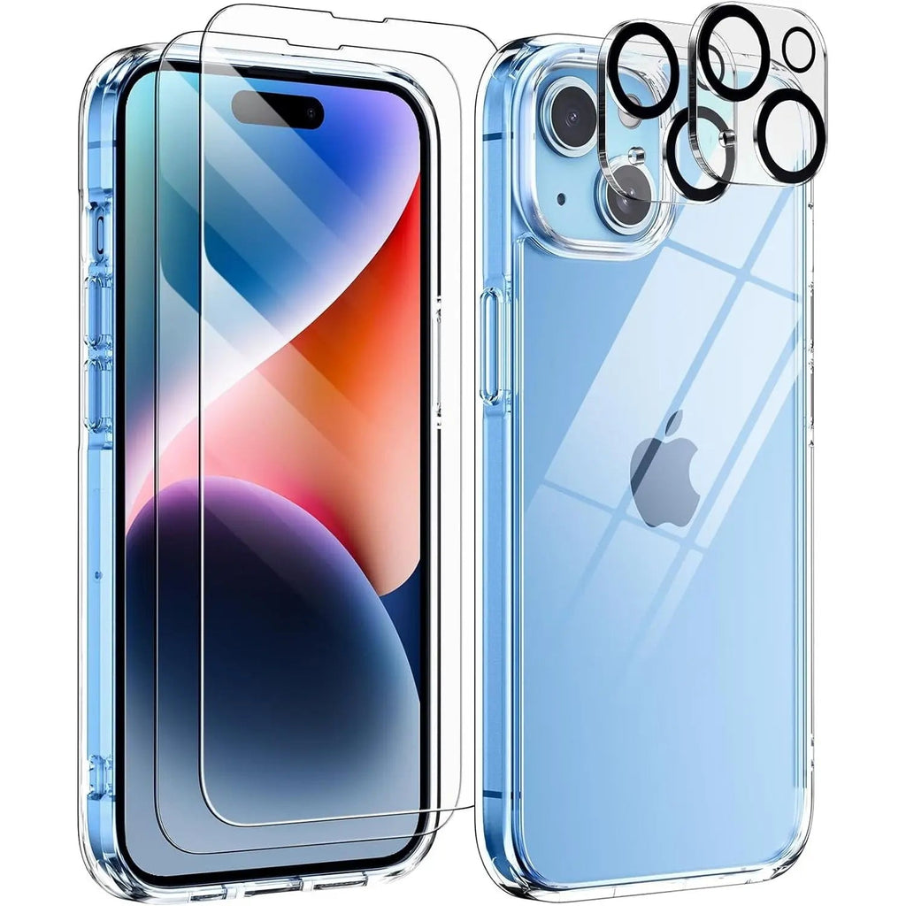 Entronix Bundle Compatible with iPhone 15 - [Hard Back] Clear Case, 2 Clear Screen Protector & 2 Camera Lens Protectors
