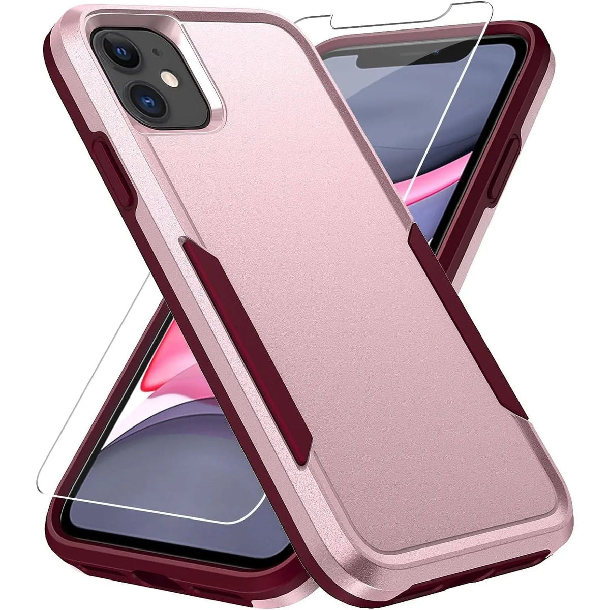 Entronix Bundle Compatible with iPhone 12/12 Pro - Soft-Touch Dual-Layer Case & 1 Clear Screen Protector