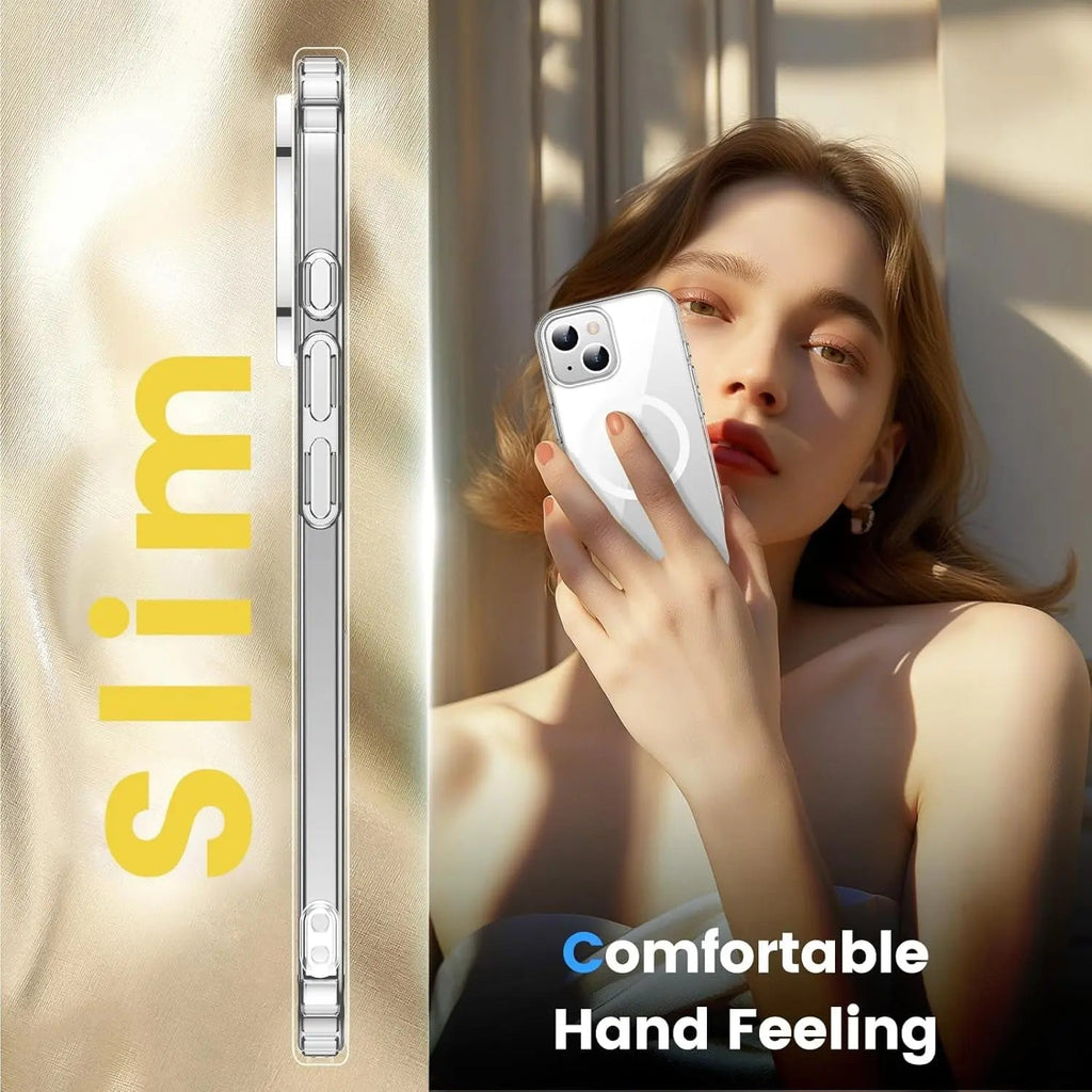 Entronix [Magnetic] Case Compatible with iPhone 15 - [Hard Back] Slim Clear