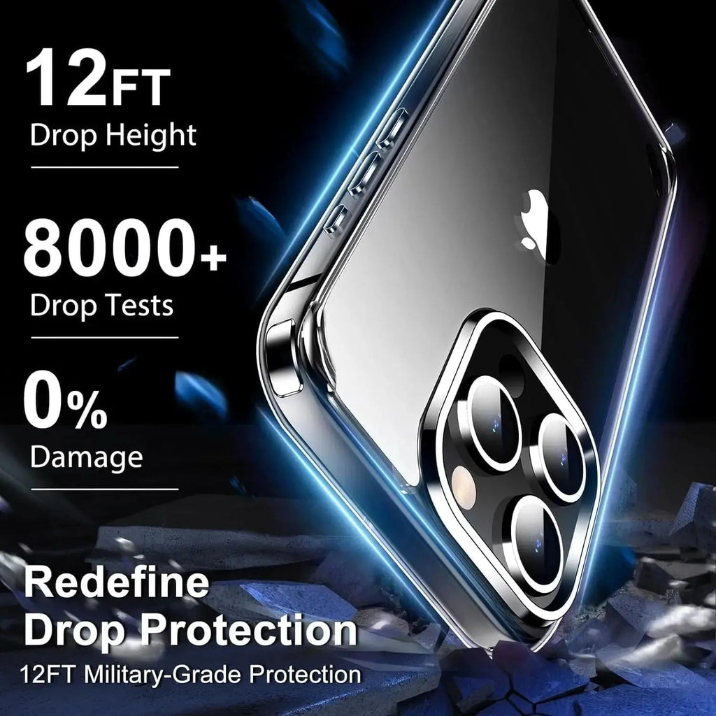 Entronix Bundle Compatible with iPhone 13 Pro - [Hard Back] Clear Case, 2 Clear Screen Protector & 2 Camera Lens Protectors