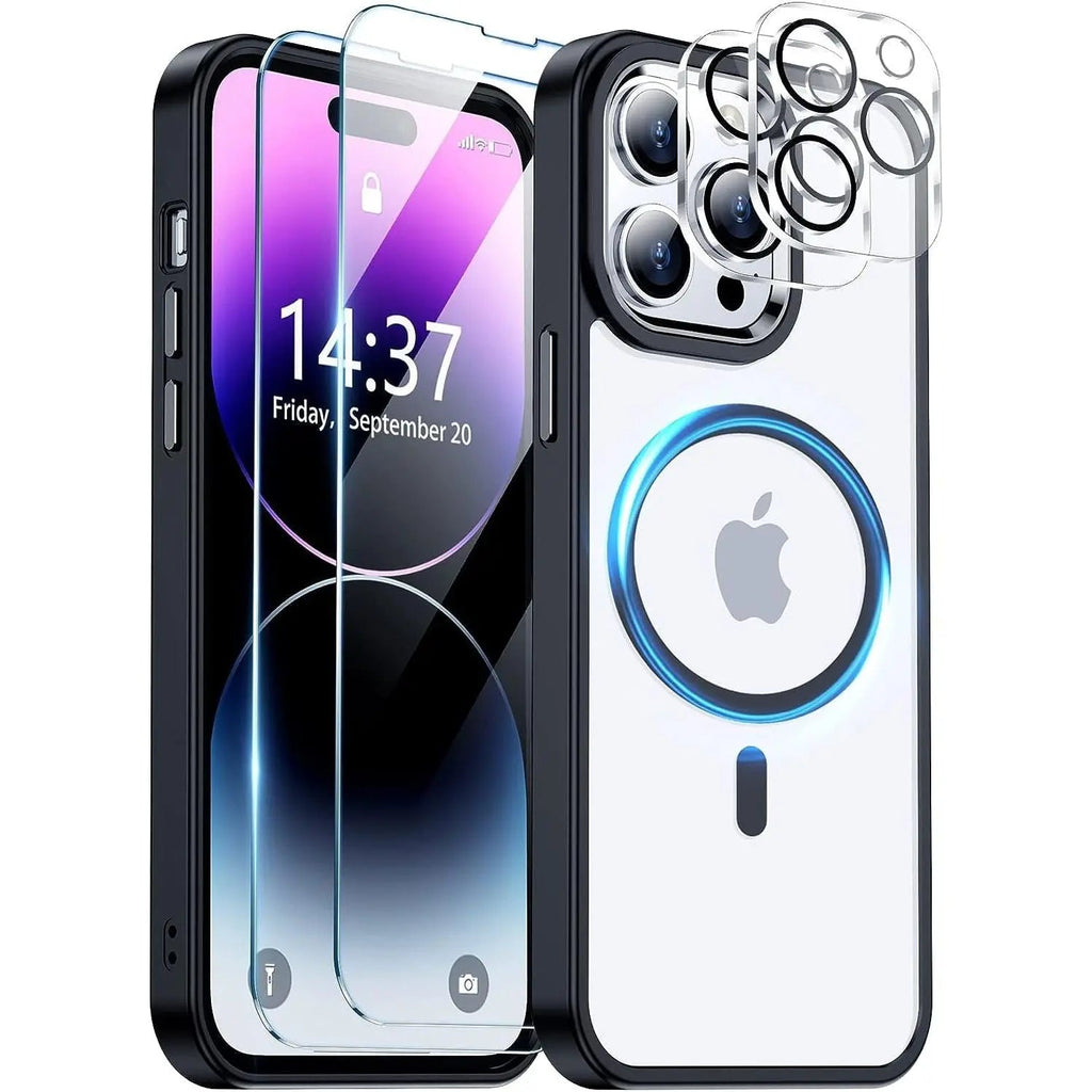 Entronix Bundle Compatible with iPhone 15 Pro - [Magnetic] Clear Case, 2 Clear Screen Protectors & 1 Camera Lens Protector