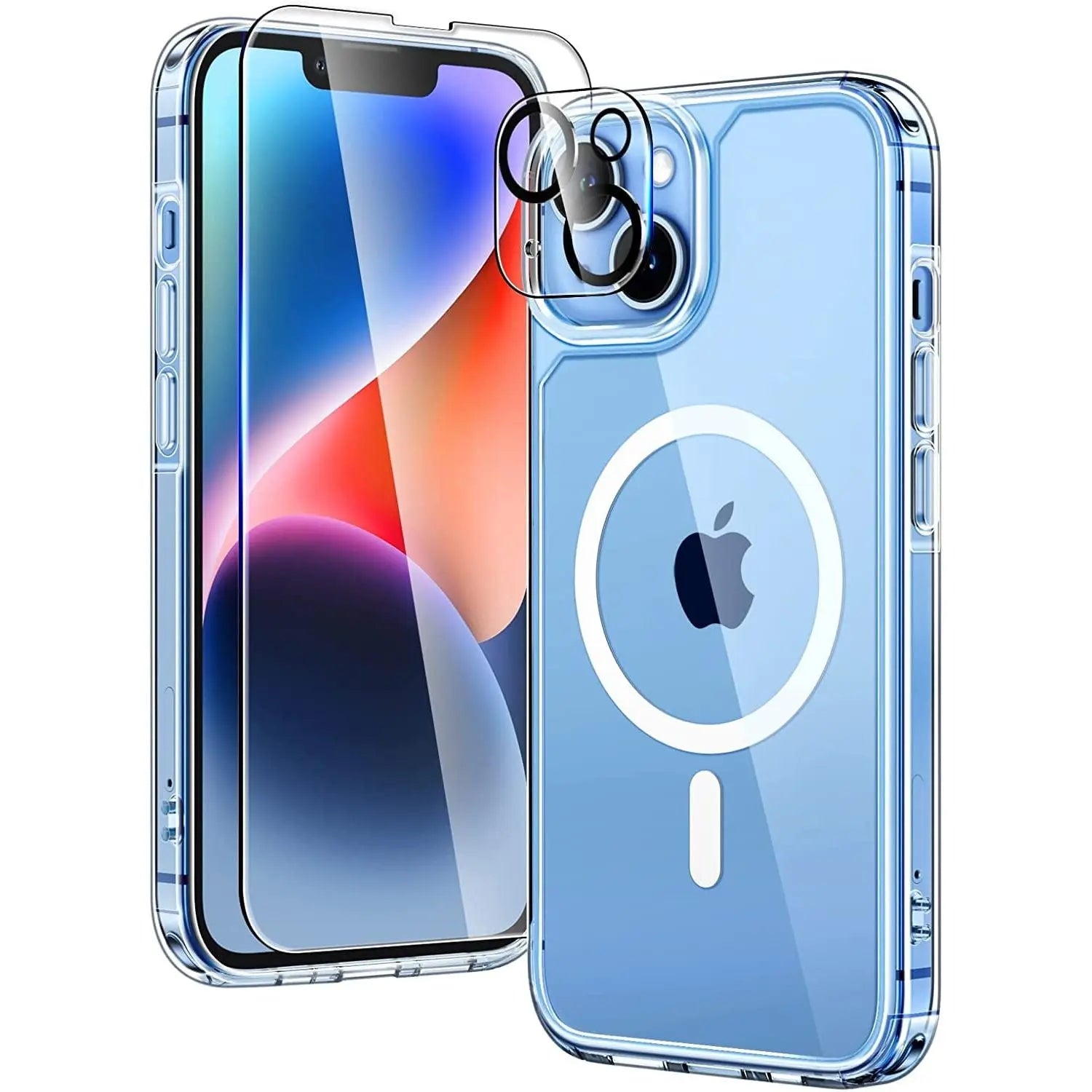 Entronix Bundle Compatible with iPhone 13 - [Magnetic] Clear Case, 1 Clear Screen Protector & 1 Camera Lens Protectors