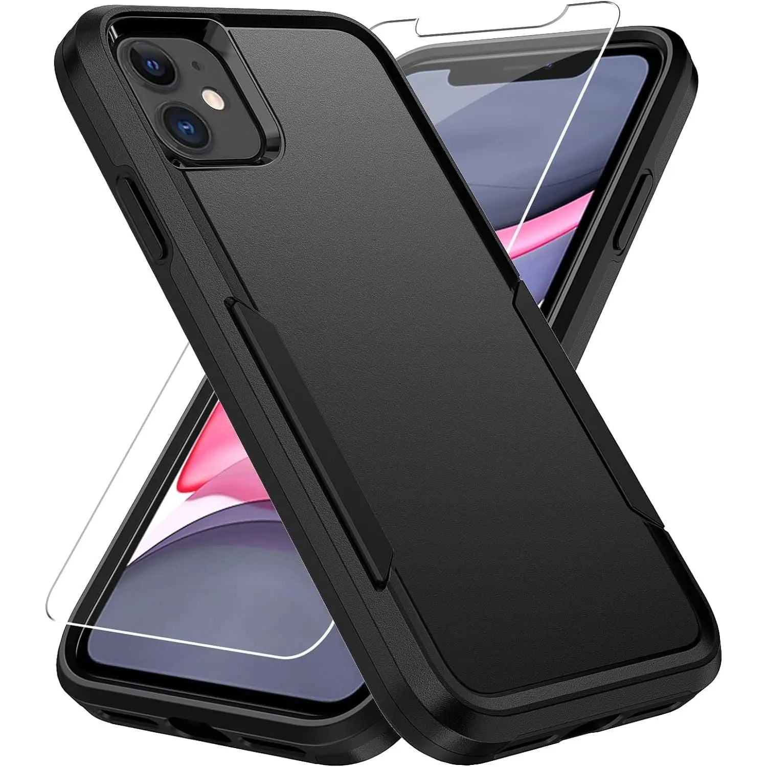Entronix Bundle Compatible with iPhone 12/12 Pro - Soft-Touch Dual-Layer Case & 1 Clear Screen Protector