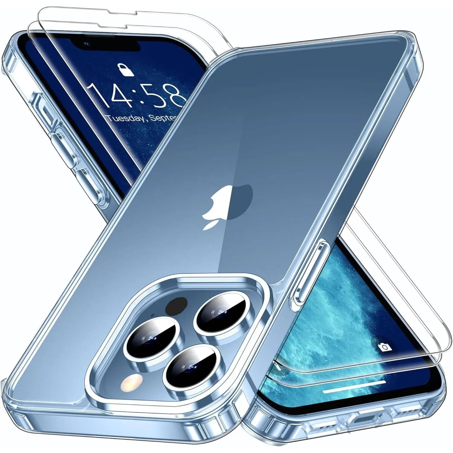 Entronix Bundle Compatible with iPhone 13 Pro - [Hard Back] Clear Case & 2 Clear Screen Protectors