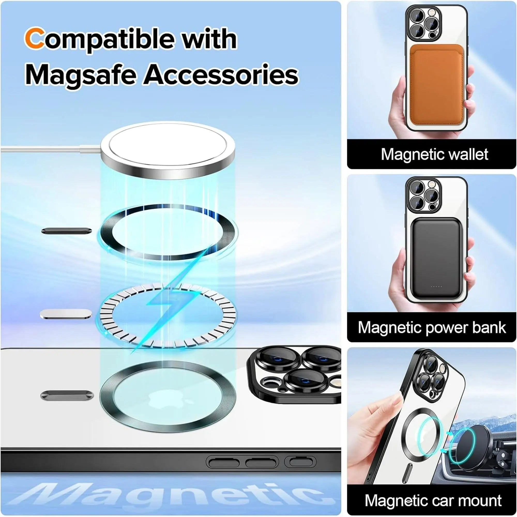 Entronix [Magnetic] Case Compatible with iPhone 15 - [Clear Back] Luxury Glossy Cover