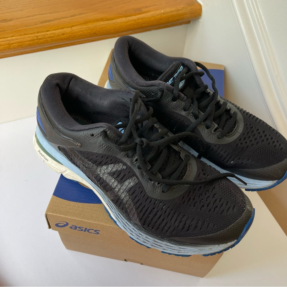 Asics Kayano 25 Womens Running Shoes - Black / blue . Stability shoe Pre-Owned
