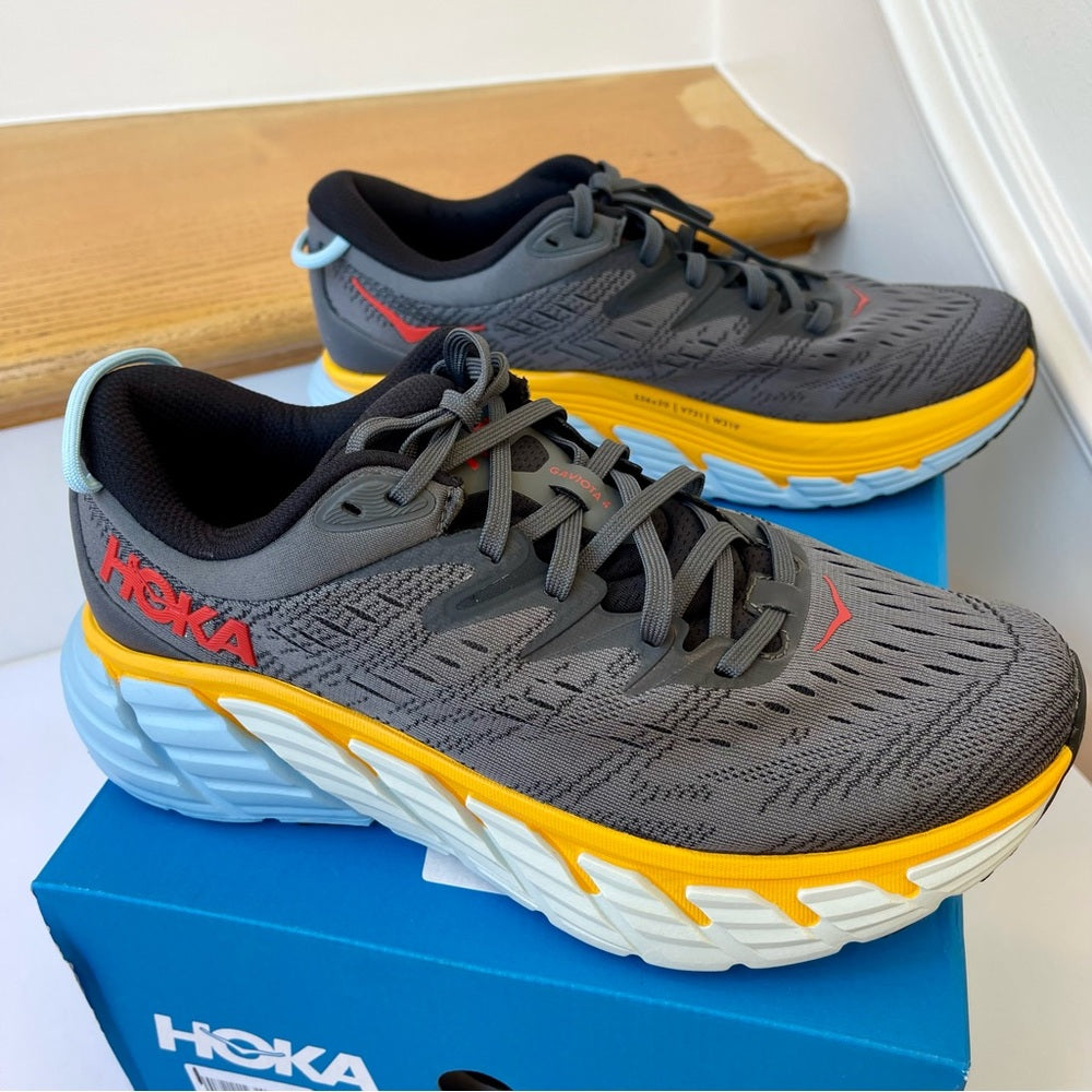 Hoka Gaviota 4 Running Shoes in Castlerock / Anthracite Grey / Blue - Men's